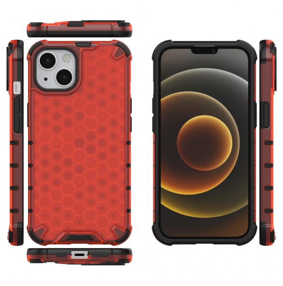 Honeycomb Case armor cover with TPU Bumper for iPhone 13 red