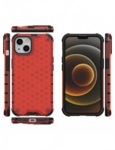 Honeycomb Case armor cover with TPU Bumper for iPhone 13 red