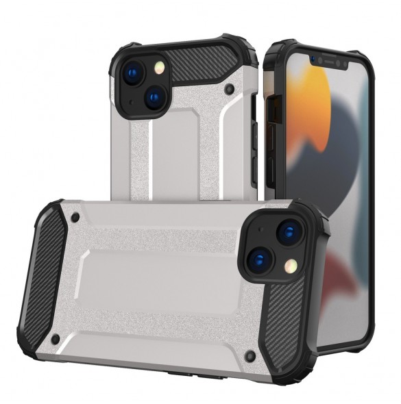 Hybrid Armor Case Tough Rugged Cover for iPhone 13 mini silver