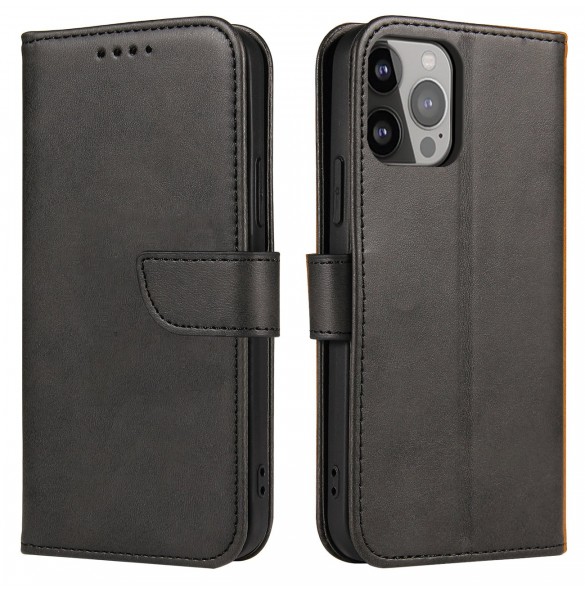 Magnet Case elegant bookcase type case with kickstand for iPhone 13 Pro black