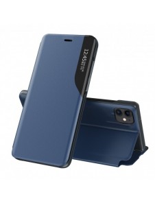 Eco Leather View Case elegant bookcase type case with kickstand for iPhone 13 Pro blue