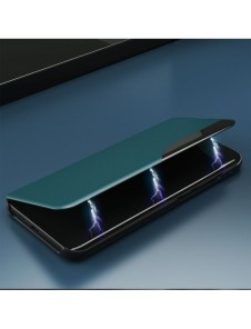 Eco Leather View Case elegant bookcase type case with kickstand for iPhone 13 Pro blue