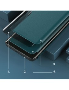 Eco Leather View Case elegant bookcase type case with kickstand for iPhone 13 Pro blue