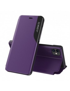 Eco Leather View Case elegant bookcase type case with kickstand for iPhone 13 Pro purple