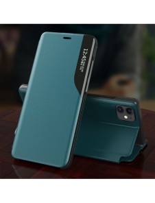 Eco Leather View Case elegant bookcase type case with kickstand for iPhone 13 blue