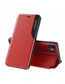 Eco Leather View Case elegant bookcase type case with kickstand for iPhone 13 red