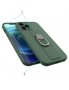 Ring Case silikonfodral med fingergrepp och stativ för Samsung Galaxy A12 rosa