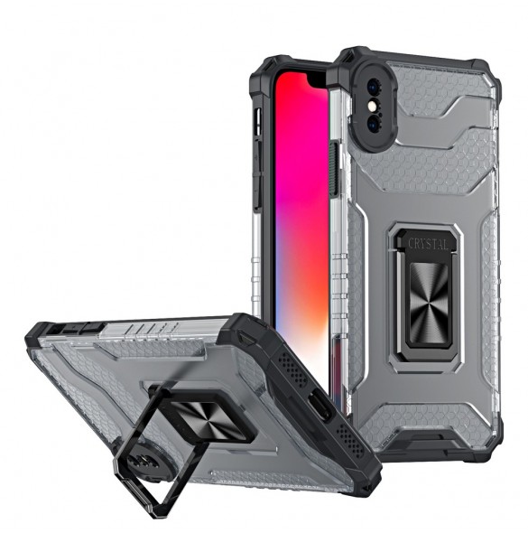 Crystal Ring Case Kickstand Tough Rugged Cover för iPhone XS Max svart