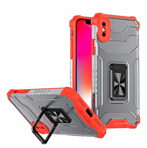 Crystal Ring Case Kickstand Tough Rugged Cover för iPhone XS Max röd
