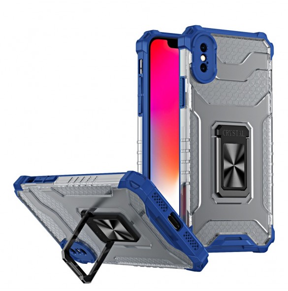 Crystal Ring Case Kickstand Tough Rugged Cover för iPhone XS Max blå
