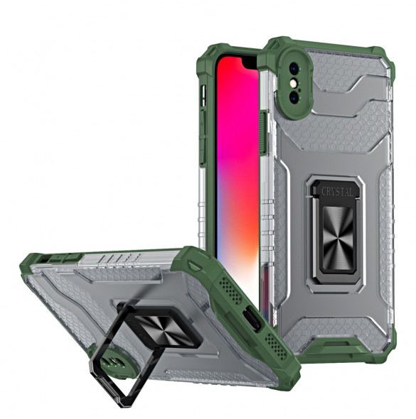 Crystal Ring Case Kickstand Tough Rugged Cover för iPhone XS Max grön