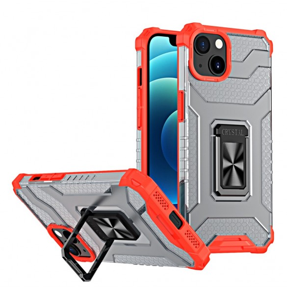 Crystal Ring Case Kickstand Tough Rugged Cover för iPhone 12 mini röd
