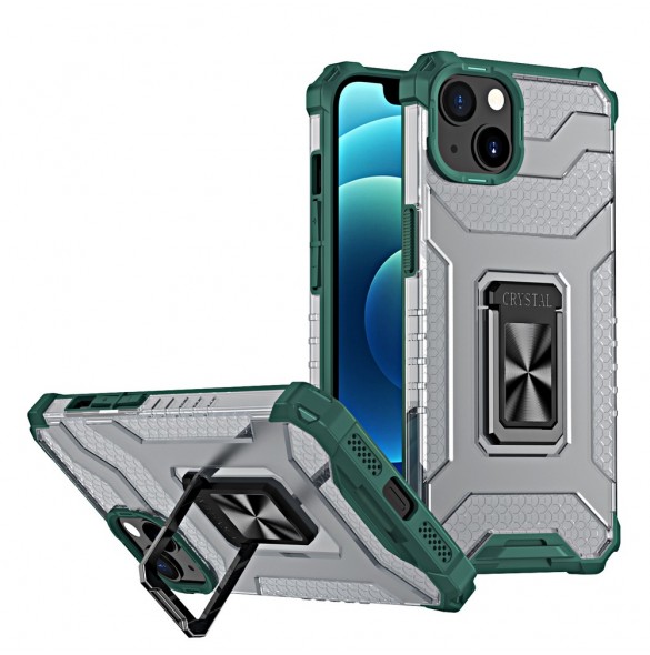 Crystal Ring Case Kickstand Tough Rugged Cover för iPhone 12 grön