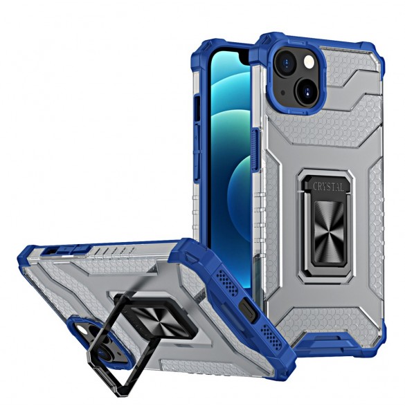 Crystal Ring Case Kickstand Tough Rugged Cover för iPhone 12 blå