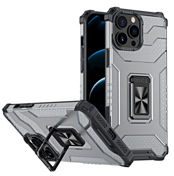 Crystal Ring Case Kickstand Tough Rugged Cover för iPhone 12 Pro svart