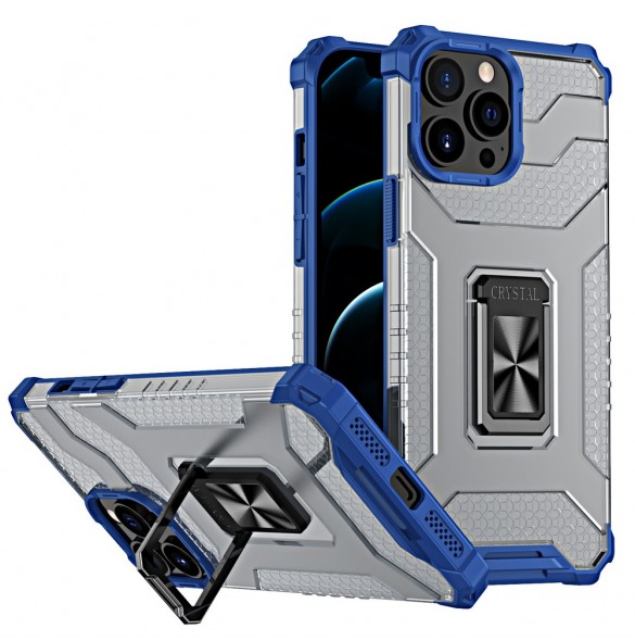 Crystal Ring Case Kickstand Tough Rugged Cover för iPhone 12 Pro blå