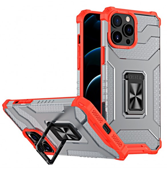 Crystal Ring Case Kickstand Tough Rugged Cover för iPhone 12 Pro Max röd