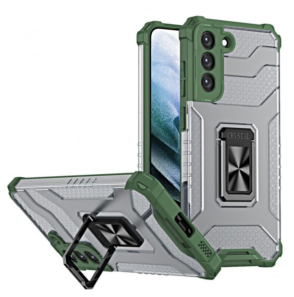 Crystal Ring Case Kickstand Tough Rugged Cover för Samsung Galaxy S21+ 5G (S21 Plus 5G) grön