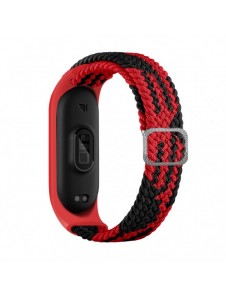 Rem Tygbyte bandrem för Xiaomi Mi Band 6/5/4/3 flätat tygarmband röd-svart
