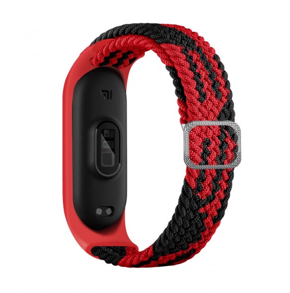 Rem Tygbyte bandrem för Xiaomi Mi Band 6/5/4/3 flätat tygarmband röd-svart