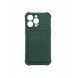 Card Armor Case Fodral för Samsung Galaxy A32 4G Card Plånbok Silikon Armor Cover Airbag Grön