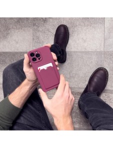 Card Armor Case Fodral för Samsung Galaxy A22 4G Card Plånbok Silikon Armor Cover Airbag Hallon