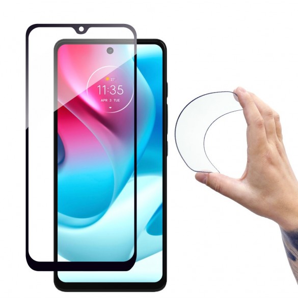 Heltäckande Flexi Nano glasfilm härdat glas med Moto G60s ram