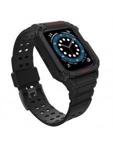 Protect Strap Band Band med fodral för Apple Watch 7 / SE (41/40 / 38mm) fodral Pansarklocka Svart