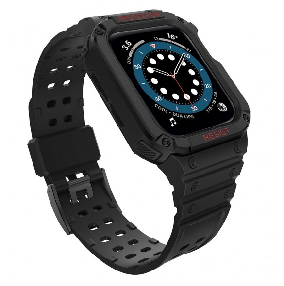 Protect Strap Band Band med fodral för Apple Watch 7 / SE (41/40 / 38mm) fodral Pansarklocka Svart