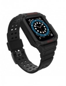 Protect Strap Band Band med fodral för Apple Watch 7 / SE (41/40 / 38mm) fodral Pansarklocka Svart