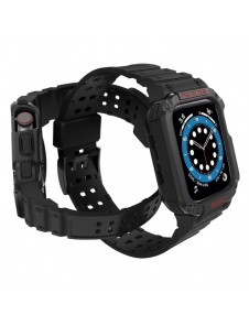 Protect Strap Band Band med fodral för Apple Watch 7 / SE (41/40 / 38mm) fodral Pansarklocka Svart