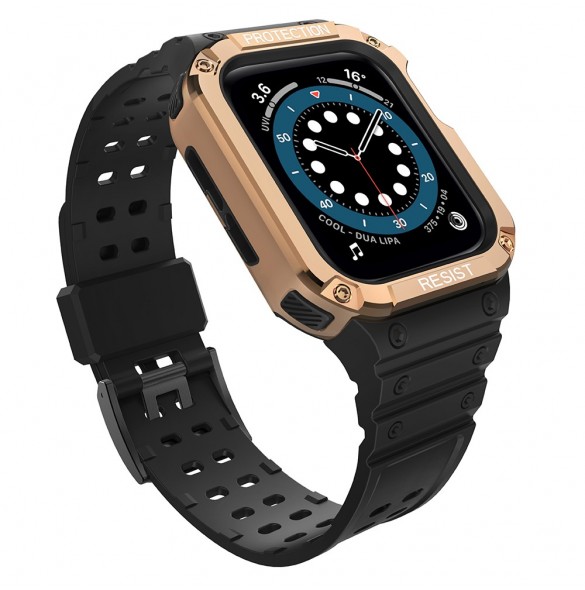 Protect Strap Band Band med fodral för Apple Watch 7 / SE (41/40 / 38mm) fodral Pansarklocka Svart