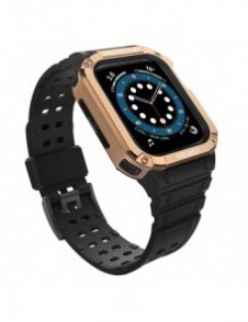 Protect Strap Band Band med fodral för Apple Watch 7 / SE (41/40 / 38mm) fodral Pansarklocka Svart