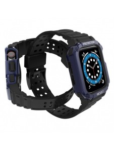 Protect Strap Band Band med fodral för Apple Watch 7 / SE (41/40 / 38mm) fodral Pansarklocka Svart
