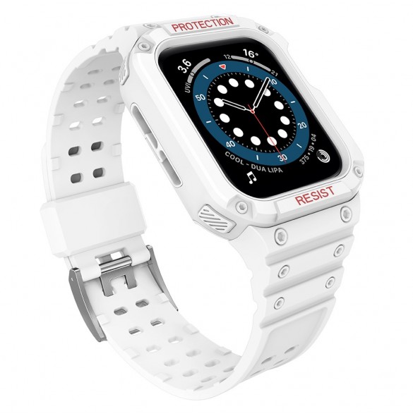 Protect Strap Band Band med fodral för Apple Watch 7 / SE (41/40 / 38mm) fodral Pansarklocka Vit