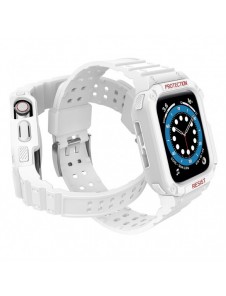 Protect Strap Band Band med fodral för Apple Watch 7 / SE (41/40 / 38mm) fodral Pansarklocka Vit