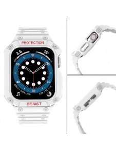 Protect Strap Band Band med fodral för Apple Watch 7 / SE (41/40 / 38mm) fodral Pansarklocka Vit