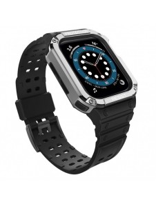 Protect Strap Band Band med fodral för Apple Watch 7 / SE (41/40 / 38mm) fodral Pansarklocka Svart