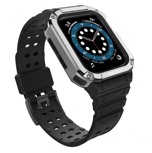 Protect Strap Band Band med fodral för Apple Watch 7 / SE (41/40 / 38mm) fodral Pansarklocka Svart