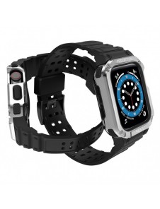 Protect Strap Band Band med fodral för Apple Watch 7 / SE (41/40 / 38mm) fodral Pansarklocka Svart