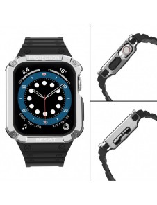 Protect Strap Band Band med fodral för Apple Watch 7 / SE (41/40 / 38mm) fodral Pansarklocka Svart