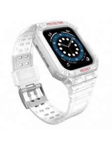 Protect Strap Band Band med fodral för Apple Watch 7 / SE (41/40 / 38mm) fodral Pansarklocka Vit