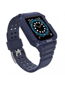 Protect Strap Band Band med fodral för Apple Watch 7 / SE (41/40 / 38 mm) fodral Pansarklocka Blå