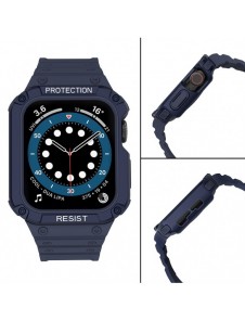 Protect Strap Band Band med fodral för Apple Watch 7 / SE (41/40 / 38 mm) fodral Pansarklocka Blå