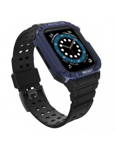 Protect Strap Band Fodral Armband för Apple Watch 7 / 6 / 5 / 4 / 3 / 2 / SE (45 / 44 / 42mm) Fodral Armor Watch Cover Svart
