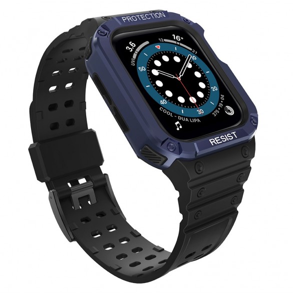 Protect Strap Band Fodral Armband för Apple Watch 7 / 6 / 5 / 4 / 3 / 2 / SE (45 / 44 / 42mm) Fodral Armor Watch Cover Svart