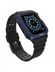 Protect Strap Band Fodral Armband för Apple Watch 7 / 6 / 5 / 4 / 3 / 2 / SE (45 / 44 / 42mm) Fodral Armor Watch Cover Svart