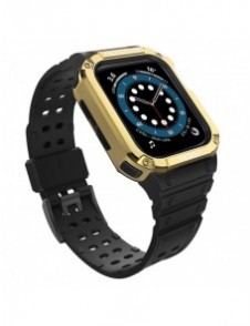 Protect Strap Band med fodral för Apple Watch 7 / SE (45/44 / 42 mm) fodral Pansarklocka Svart