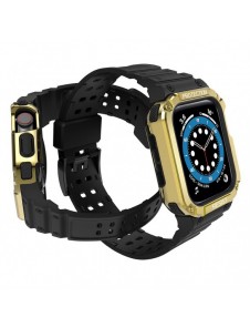 Protect Strap Band med fodral för Apple Watch 7 / SE (45/44 / 42 mm) fodral Pansarklocka Svart