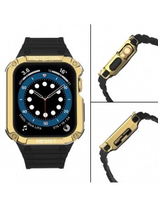 Protect Strap Band med fodral för Apple Watch 7 / SE (45/44 / 42 mm) fodral Pansarklocka Svart
